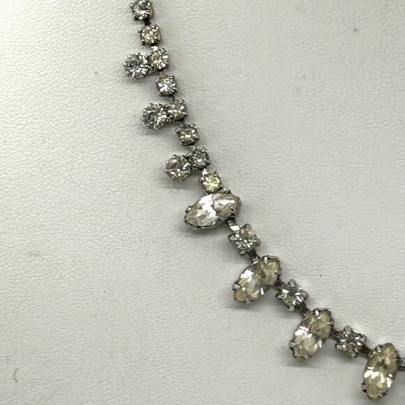 Vintage Weiss Rhinestone Necklace Clear Marquise & Round Stones Wedding Formal - Picture 5 of 11